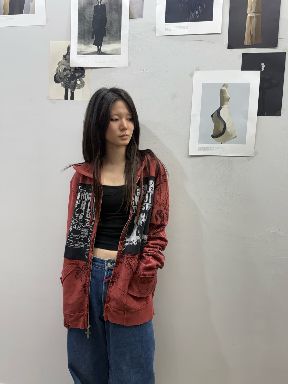 셀비지 버건디 그런지 후드집업 상품이미지4