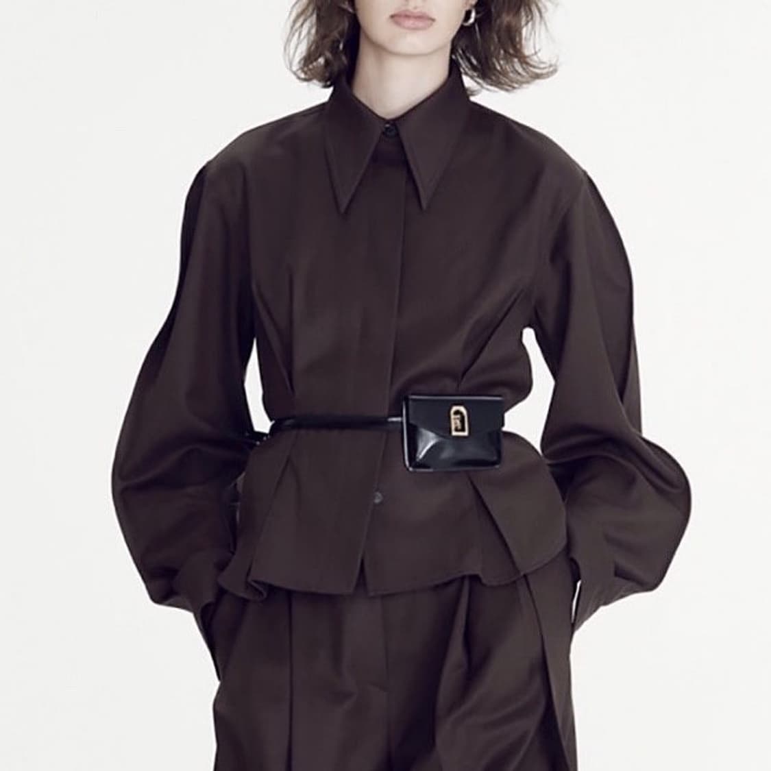 렉토 울 페플럼 셔츠 빈티지 브라운 상품이미지1