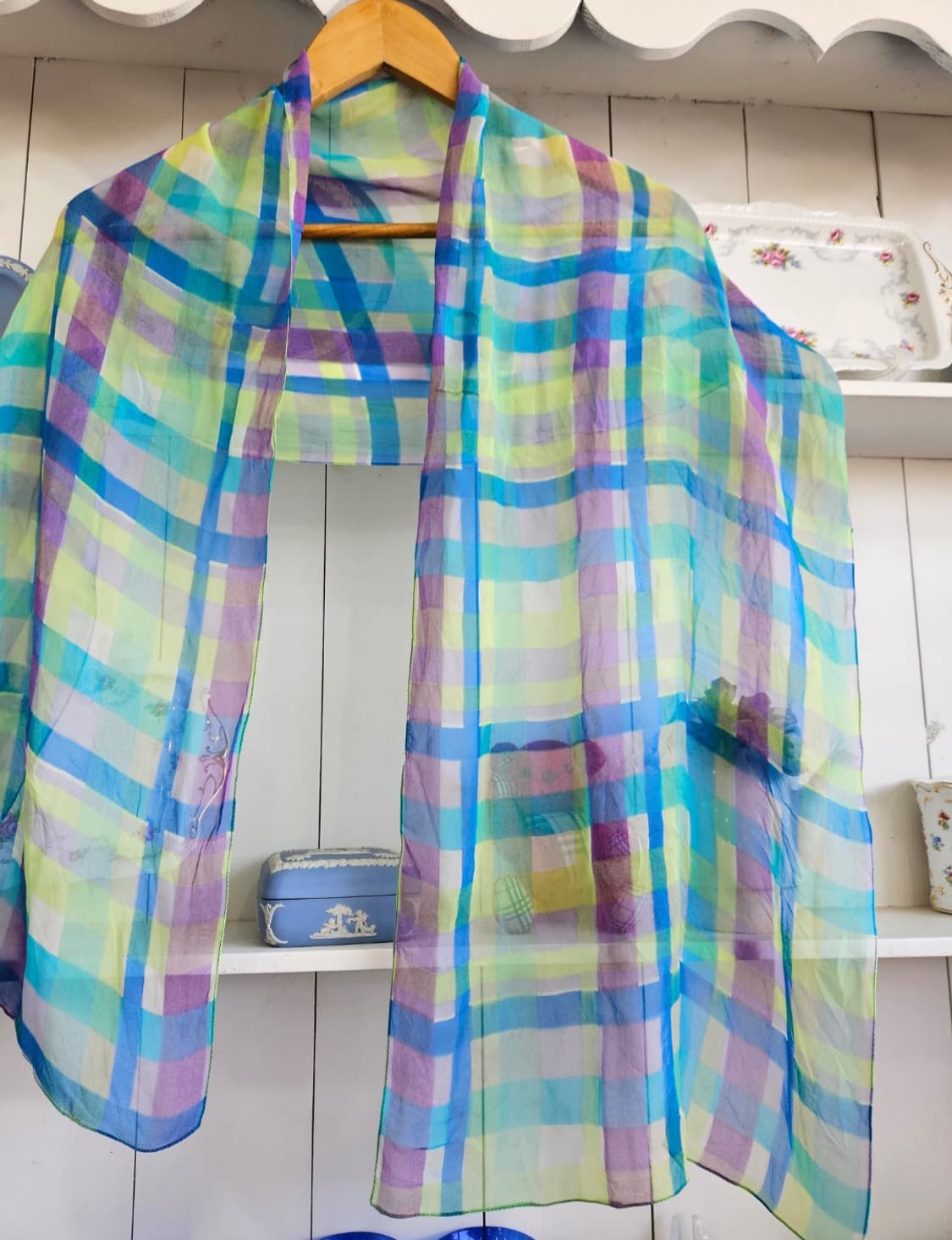 로라애슐리(LAURA ASHLEY) 이탈리아제 실크 체크 롱 스카프 상품이미지2