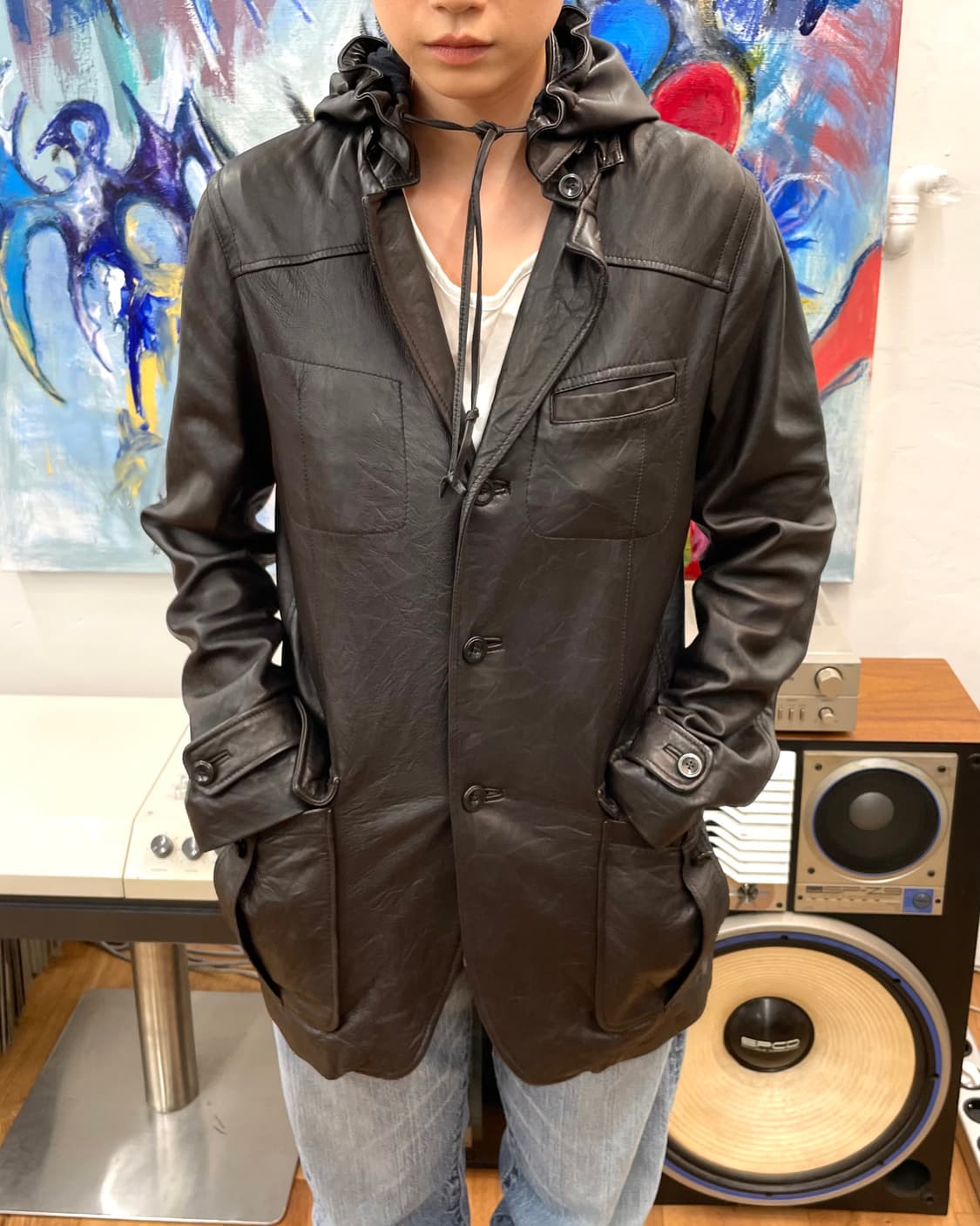 [S] 아르마니 익스체인지 레더 후드 테일러드 자켓 상품이미지2