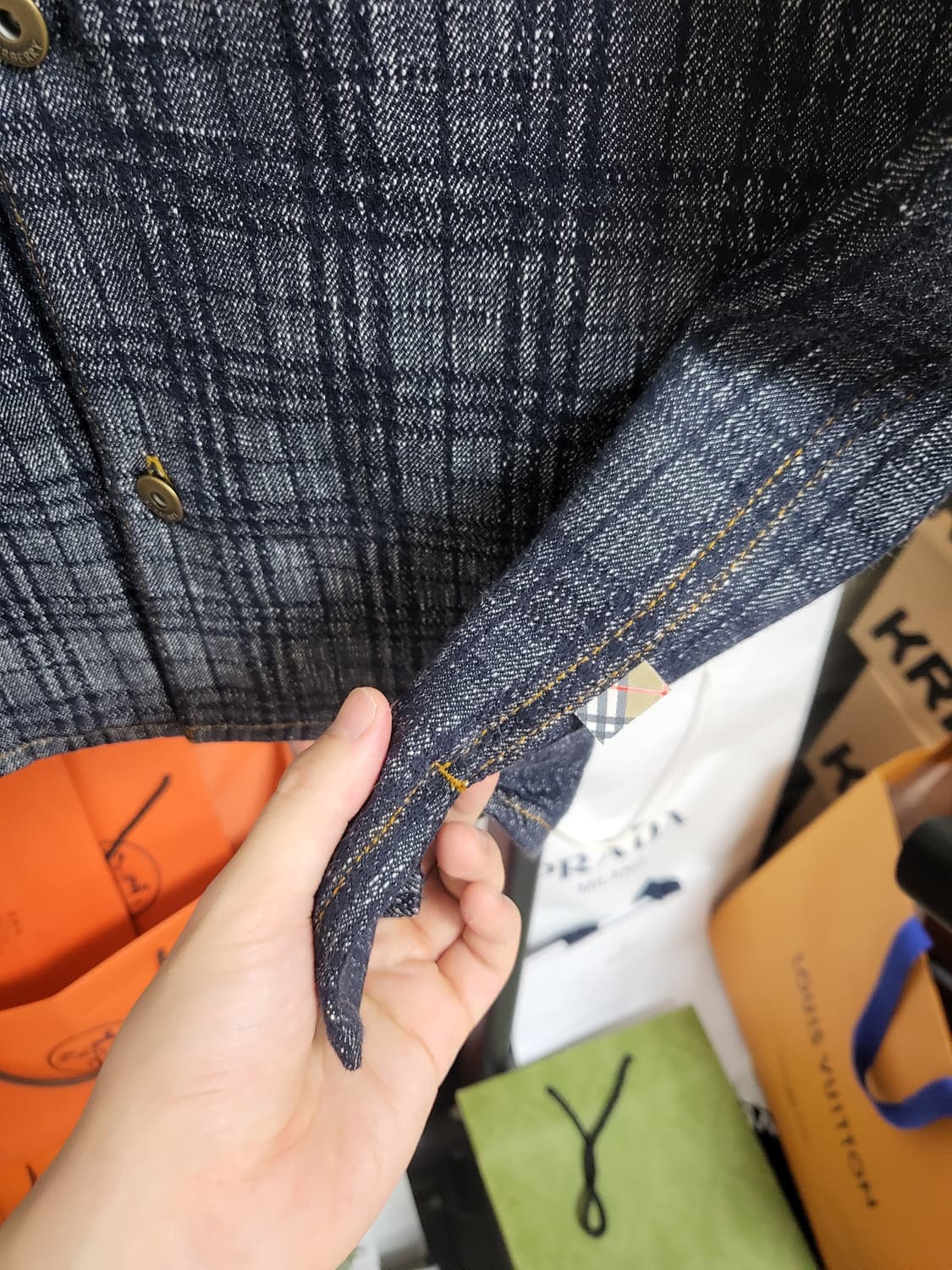 25SS 버버리 반팔 체크 데님셔츠 m 상품이미지5