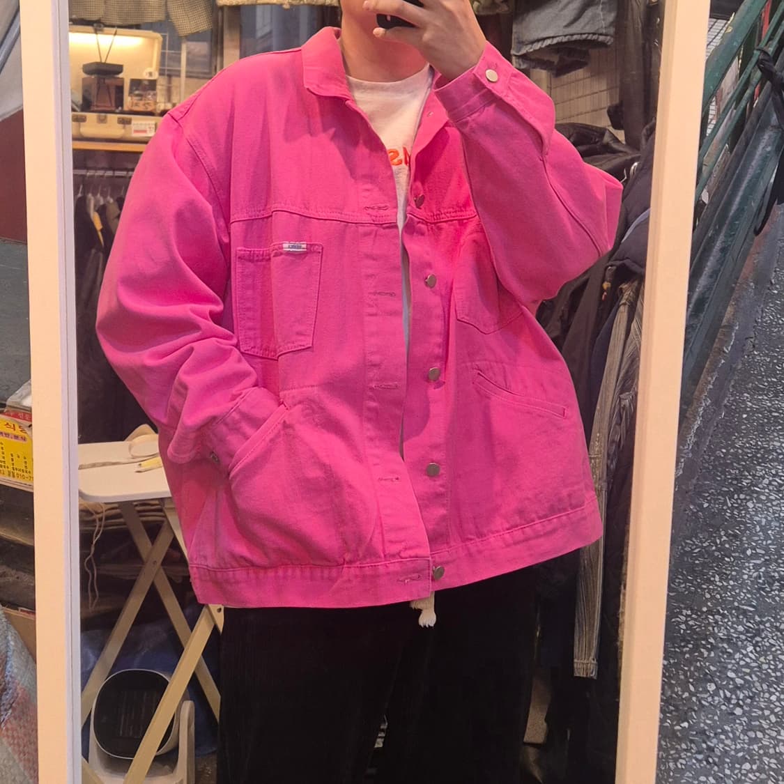 FREE(착샷잇음) 핫핑크 오버핏 면 트러커자켓  상품이미지4