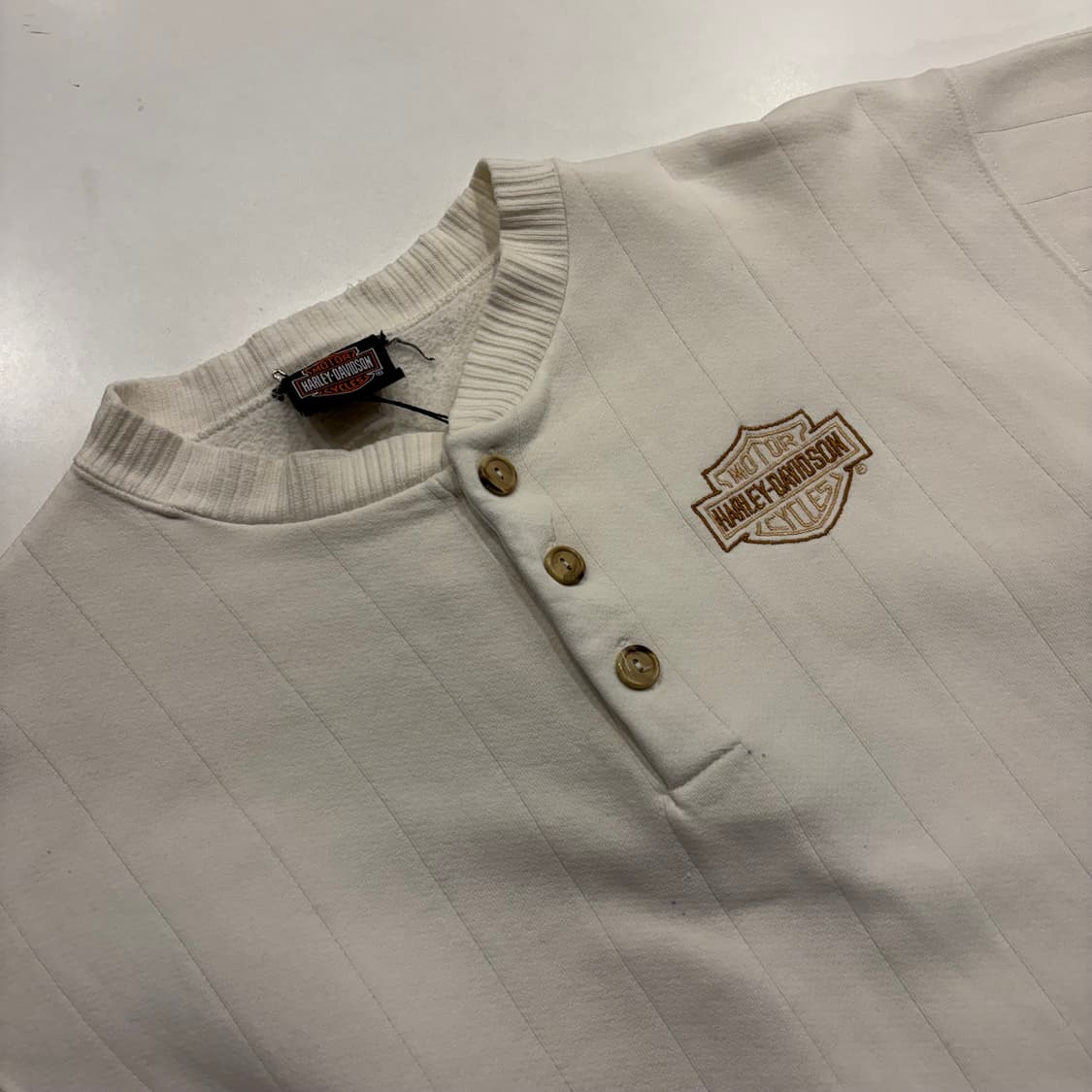 [M] 할리데이비슨 헨리넥 아이보리색 버튼 스웨트셔츠 C294 상품이미지3