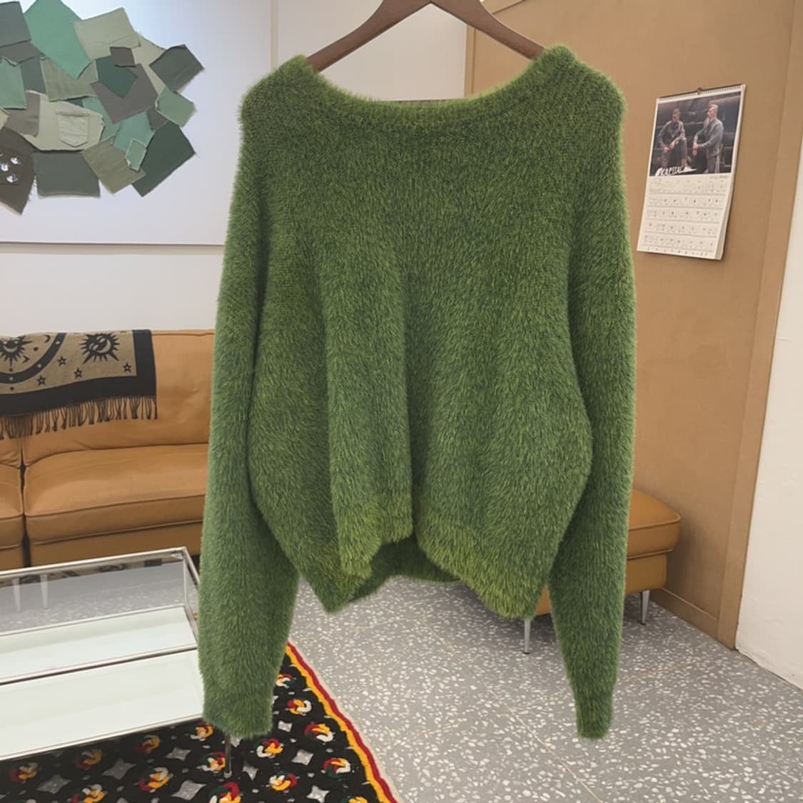 노매뉴얼 폭닥 오버핏 헤어리 올리브그린 니트 M C08416 상품이미지3
