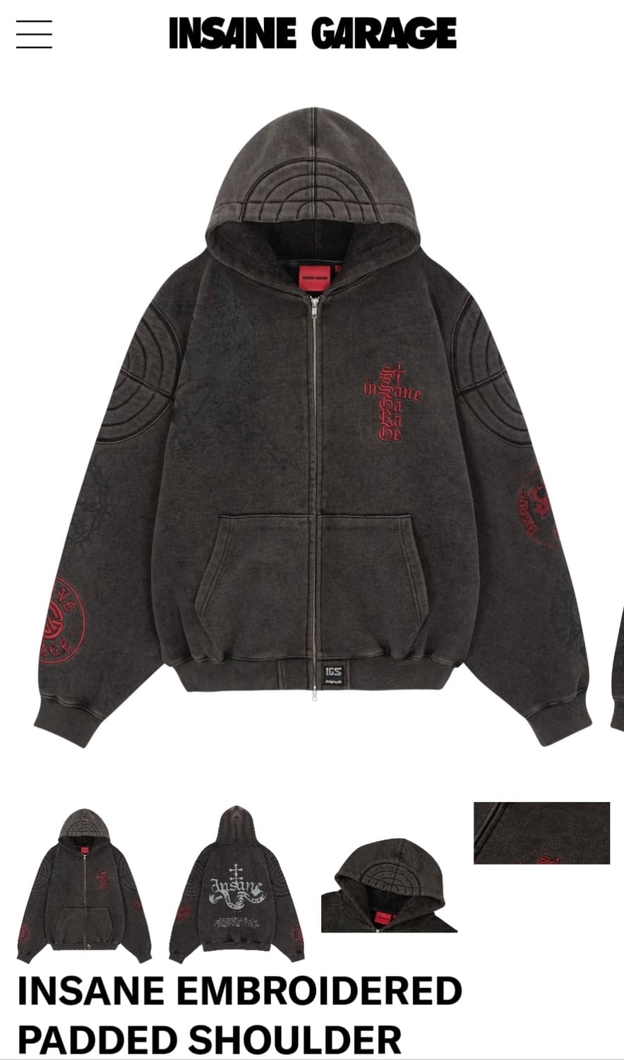 인세인개러지 패디드 숄더 후드집업 3사이즈 상품이미지1