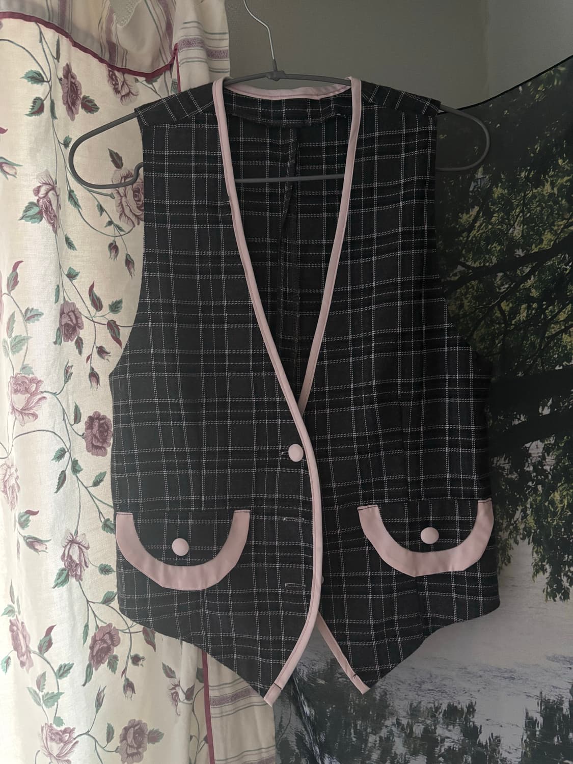 체크 패턴 베스트 레이어드 클래식 무드 갸루 상품이미지1