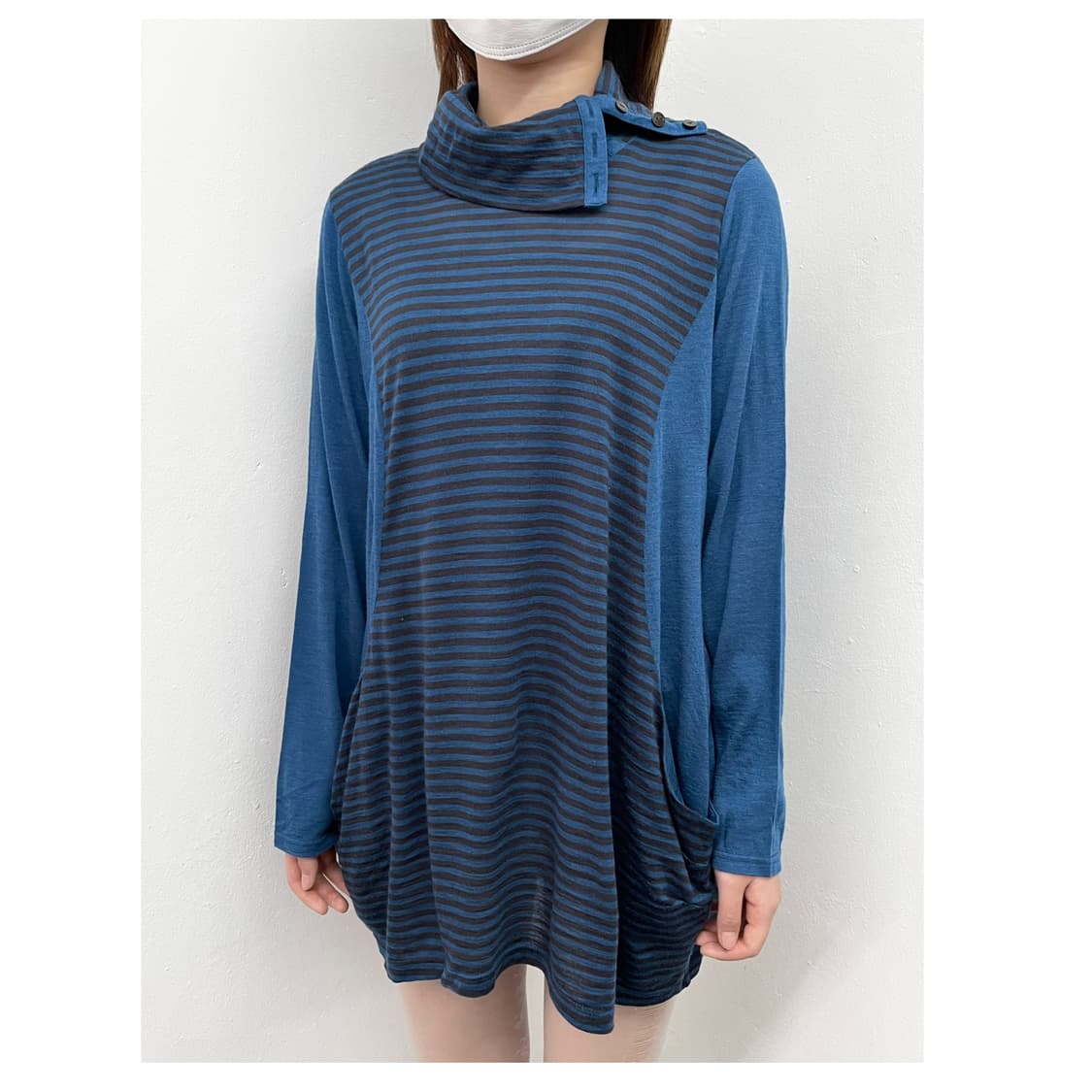 너드 블루 버튼 디테일 원피스 상품이미지1