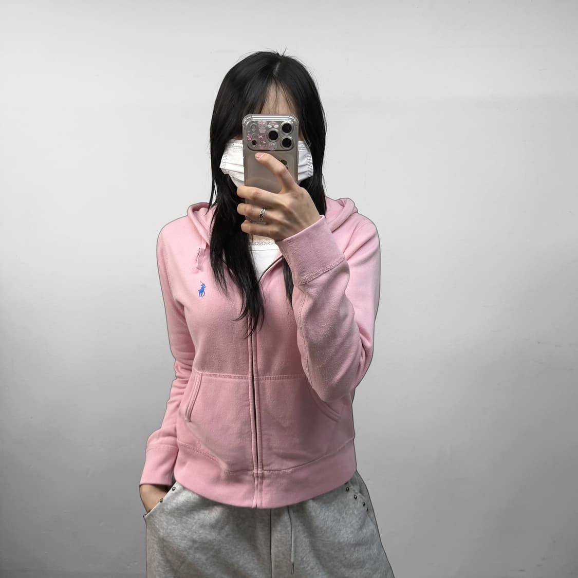 폴로 랄프로렌 포니 로고 후드집업 베이비핑크 상품이미지1