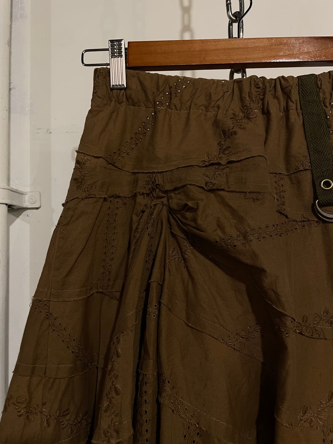 셔링 자수 레이스 브라운 스커트 모리 갸루 상품이미지3