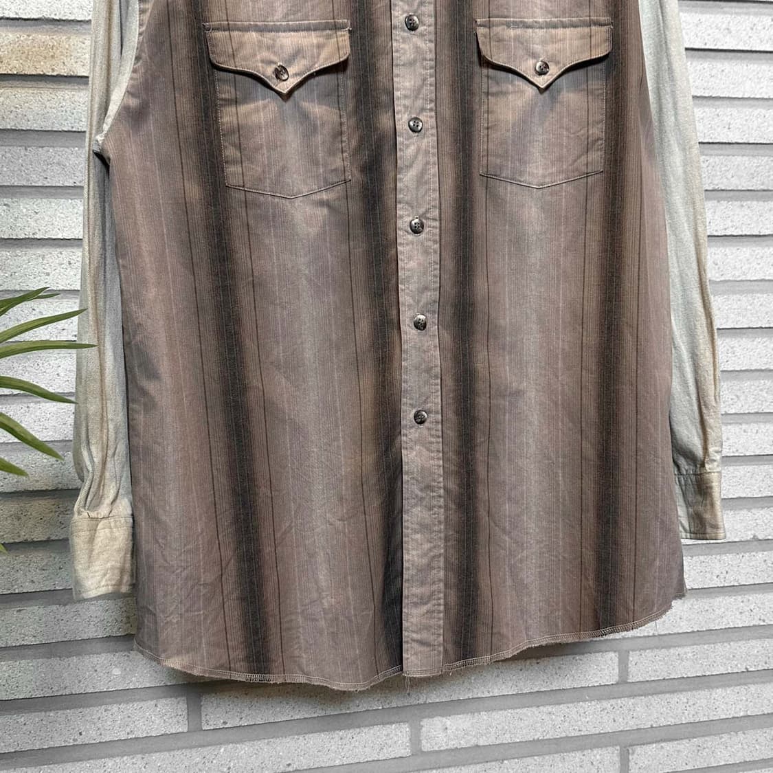 USA VINTAGE 웨스턴 셔츠 스트라이프 패턴 스냅버튼 디테일 그레이 상품이미지5