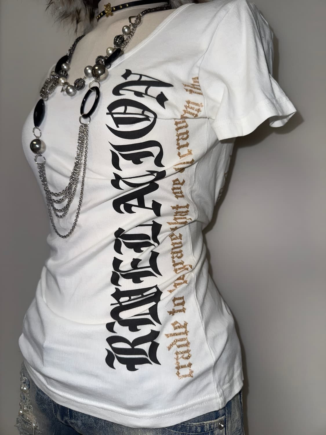 날개 프린팅 오네갸루 탑 상품이미지5