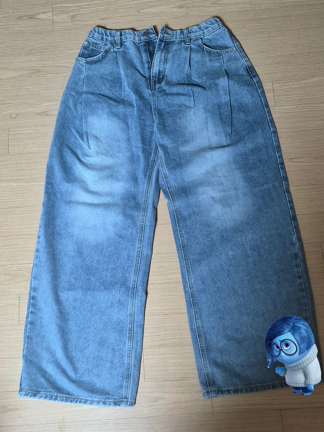 빈티지 더블핀턱 와이드 데님팬츠 (중청) 상품이미지1