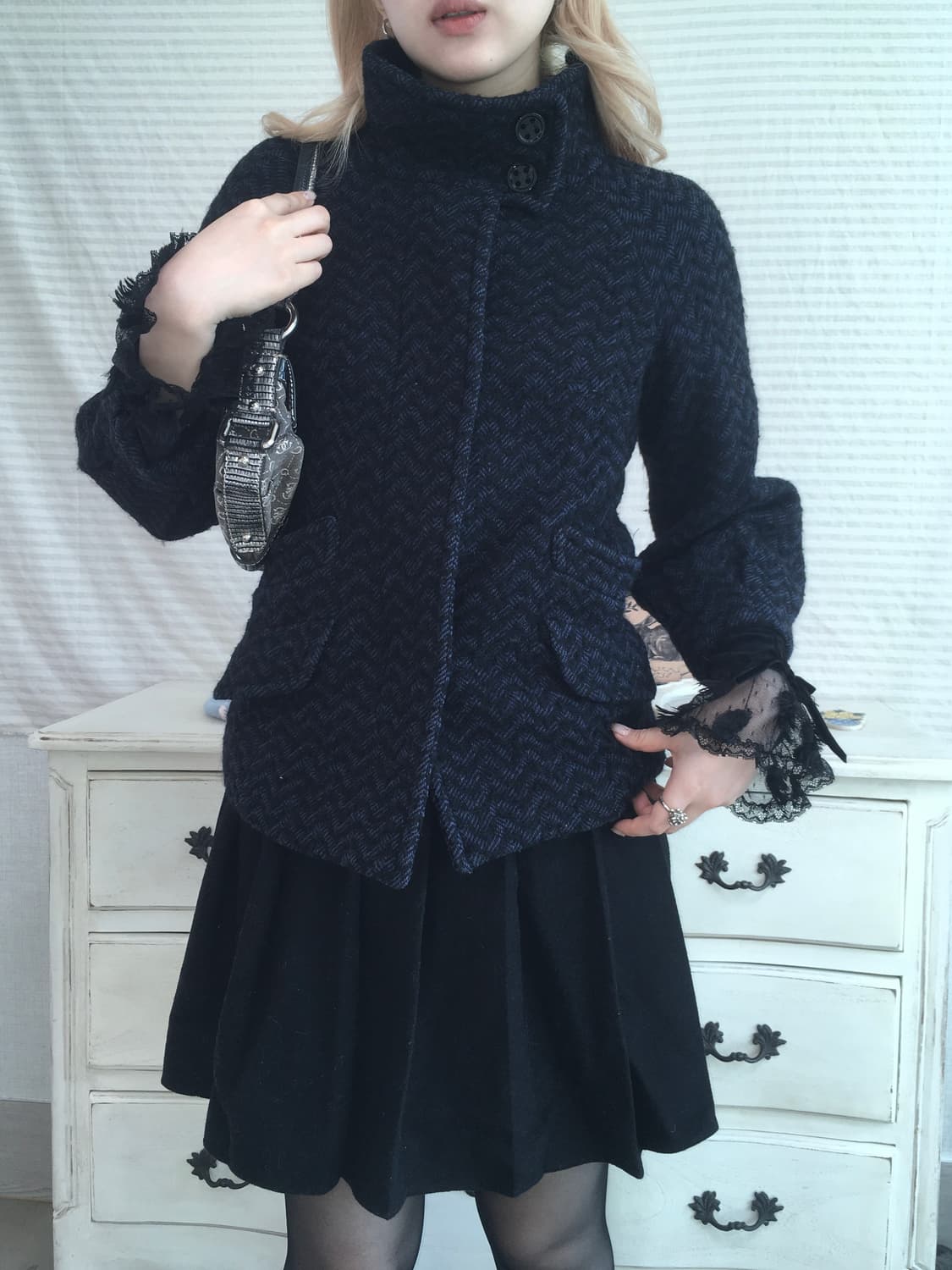 max&co blue herringbone half coat 상품이미지1