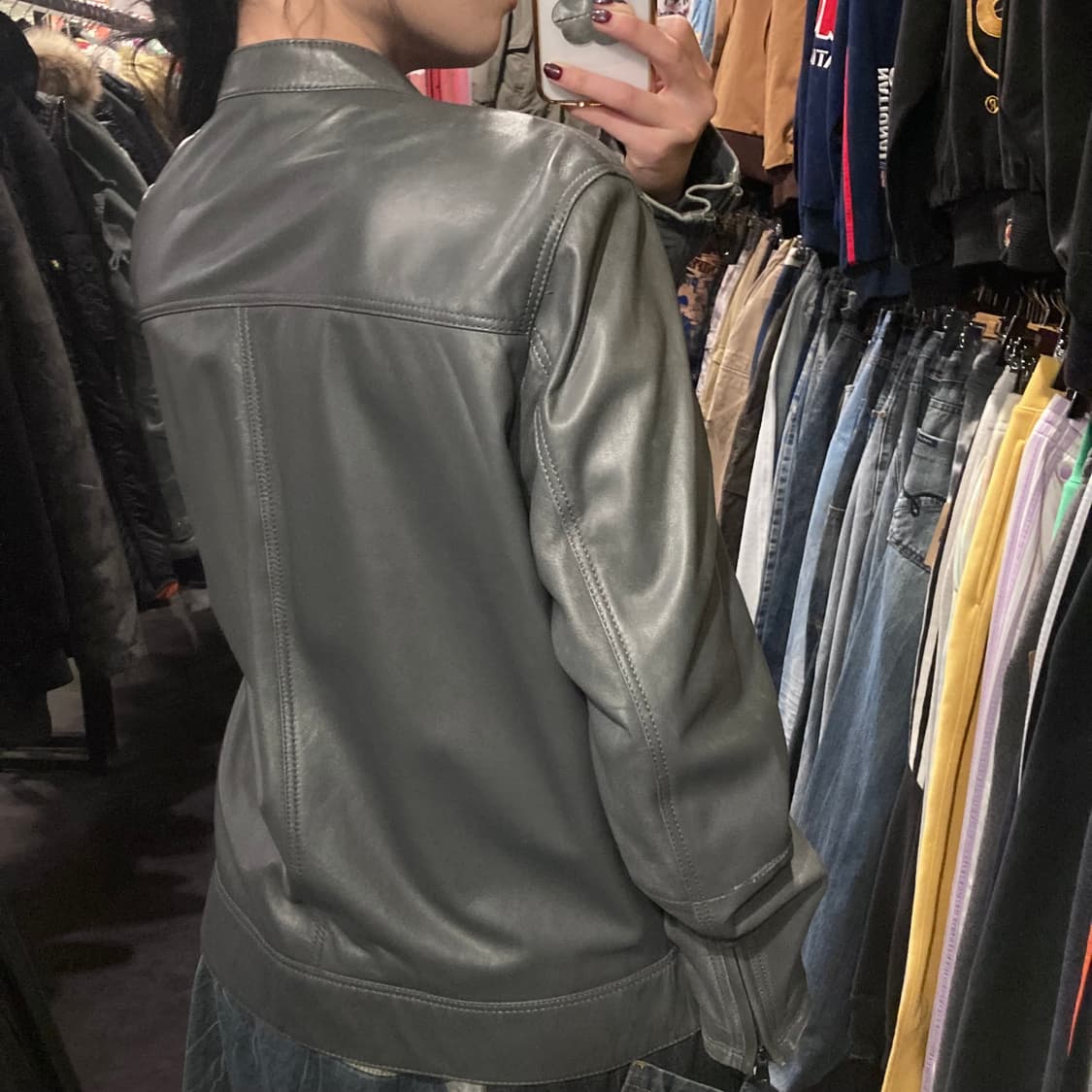 [IM]DKNY 헨리넥 양가죽 레더자켓 그레이 상품이미지7