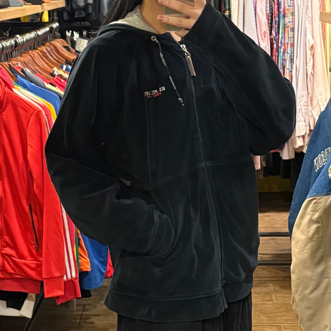 [HI] VTG 후드 벨벳져지 네이비 상품이미지4