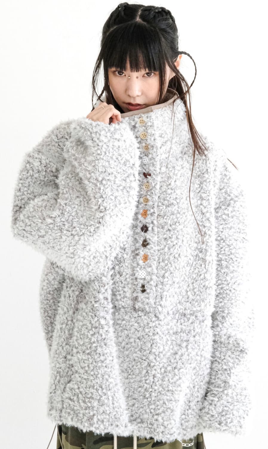 fluffy button fleece pullover(brown)판매 상품이미지1