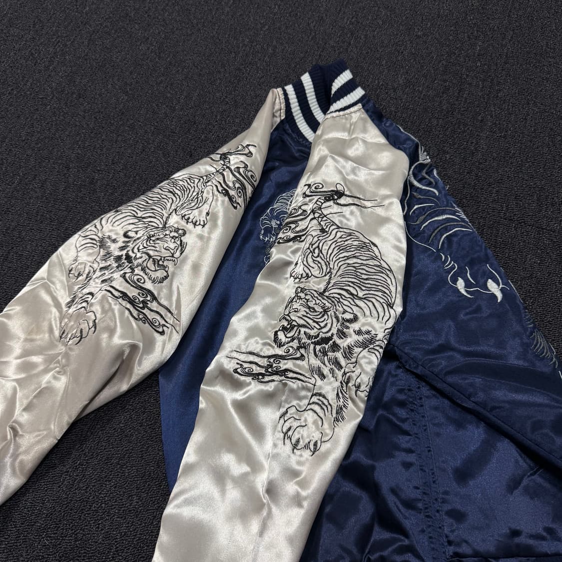 일본 오리엔탈 자수 블루 실버 스카쟌 상품이미지7