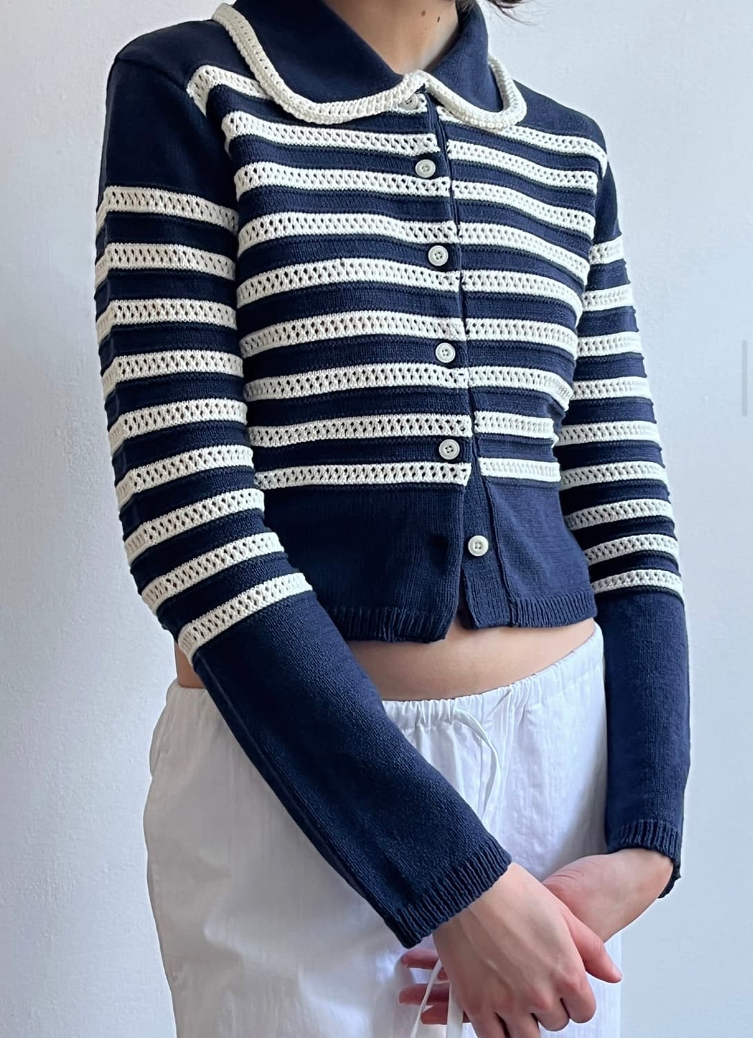 시눈 스트라이프 카라 가디건 네이비 상품이미지3