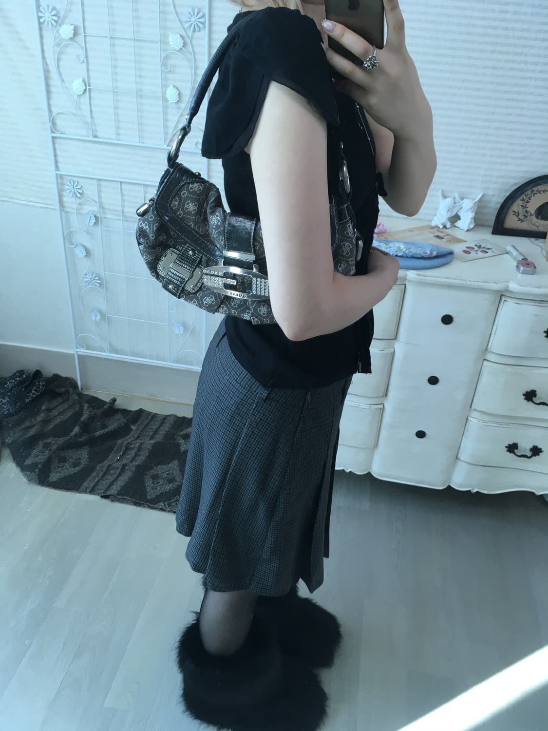 일본빈티지 prideglide 블랙 반팔 블라우스 상품이미지7