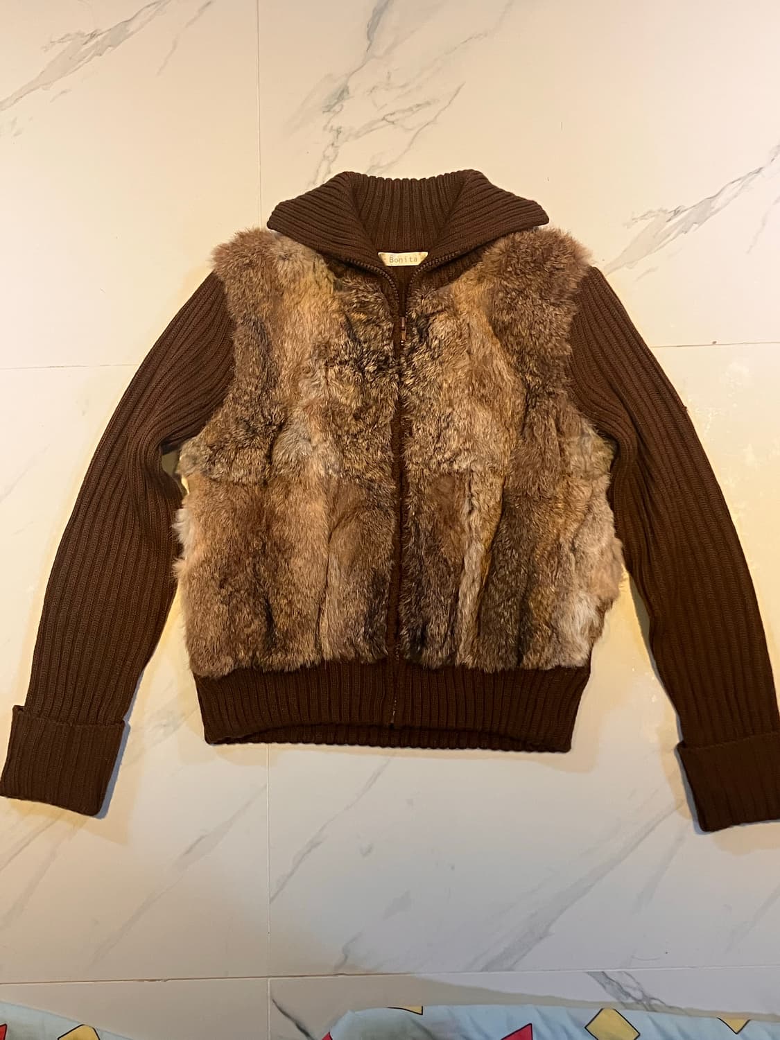 브라운 니트 퍼 자켓 상품이미지1