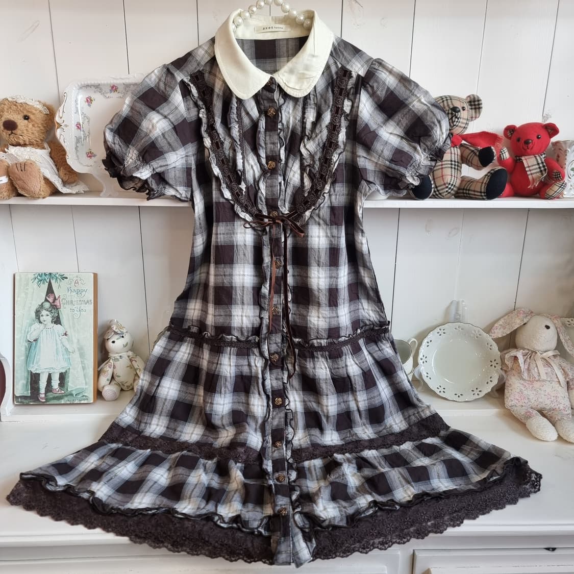 axes femme 악세즈 팜므 초코 체크 레이스 원피스 상품이미지1