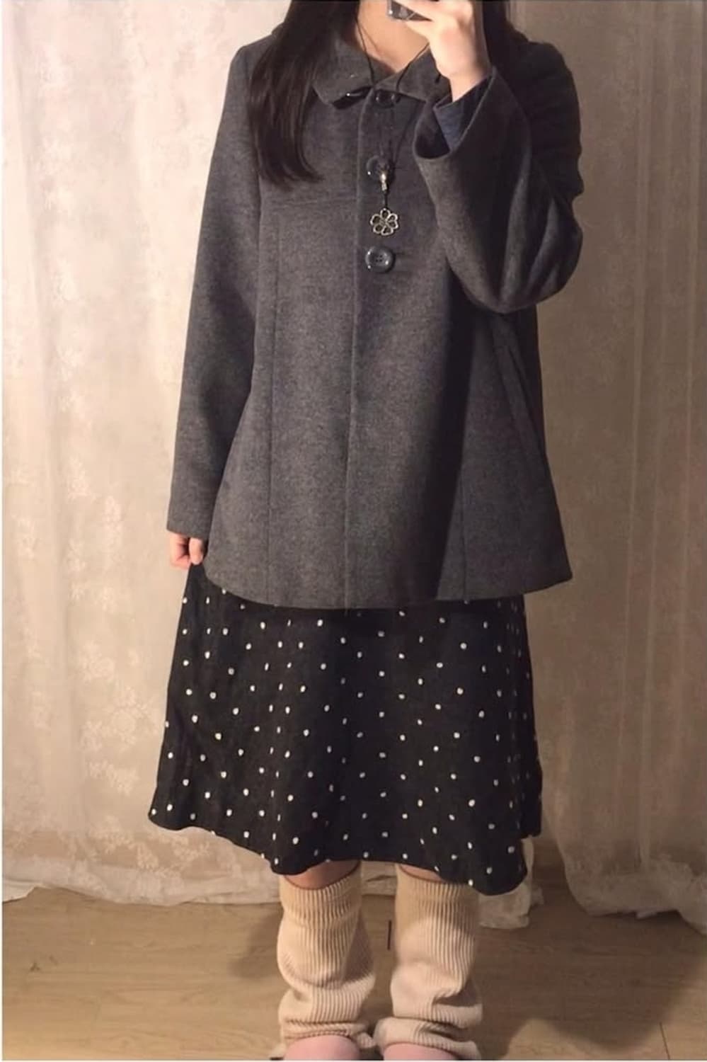 빈티지 눈꽃송이 도트 울 미디스커트 도쿄모리걸 상품이미지1