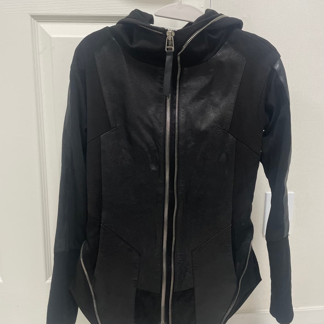 빈티지 후드 절개 레더 가죽 자켓 상품이미지1