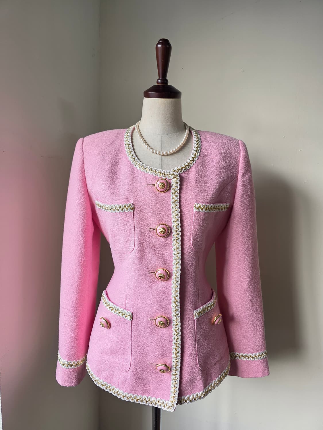 핑크 레이스 테이핑 금장 버튼 트위드 자켓 상품이미지2