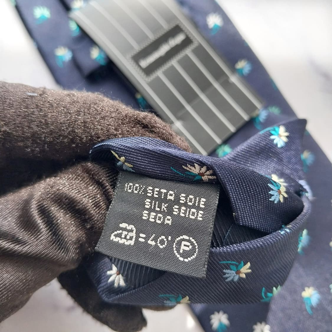 제냐 실크 네이비 플라워 패턴 넥타이 9.3cm 새제품 K2446 상품이미지7