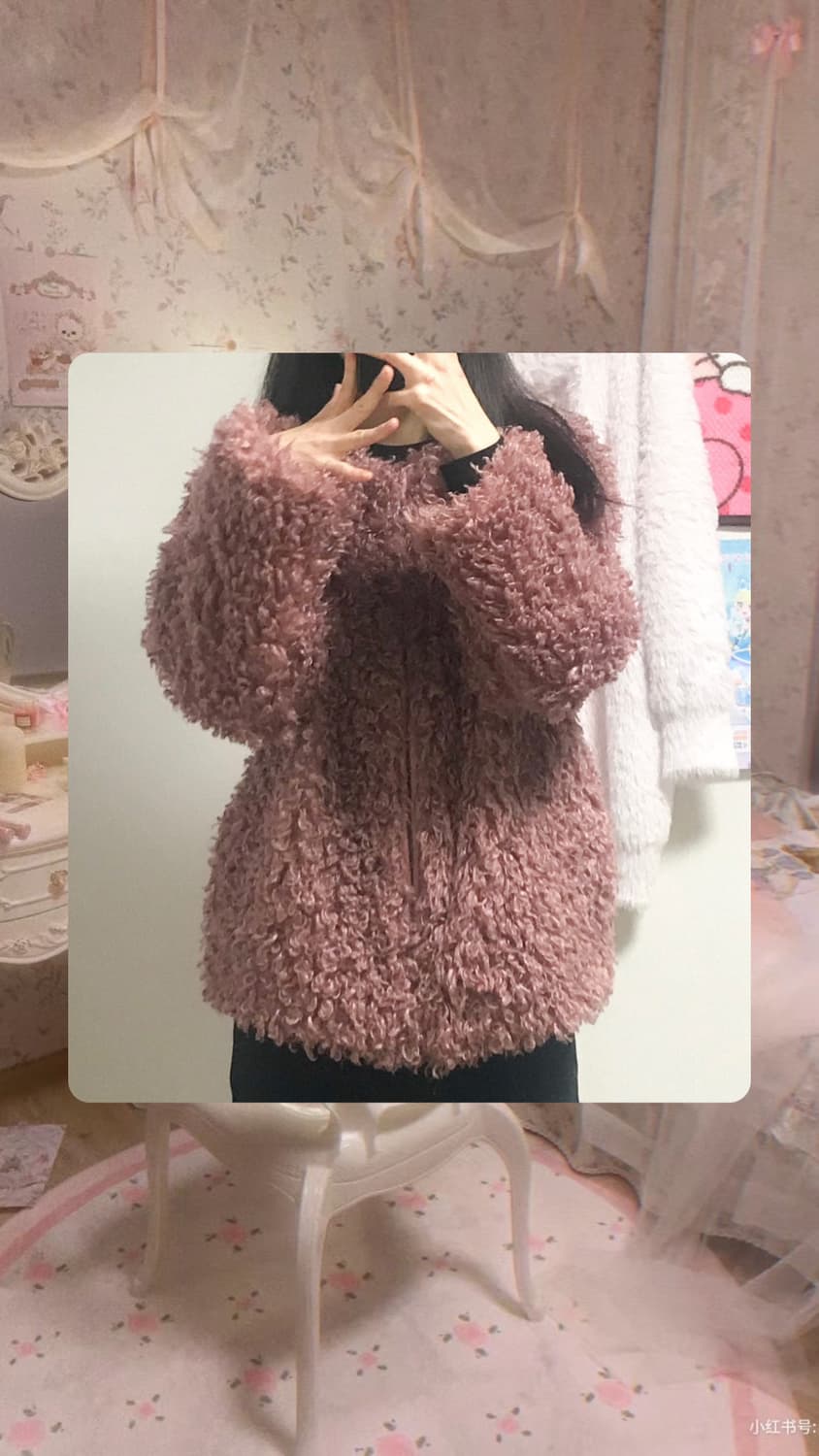 빈티지 핑크 뽀글이 퍼 자켓 코트 히메갸루 로걀 오네갸루 공겜여주 긱시크 상품이미지1