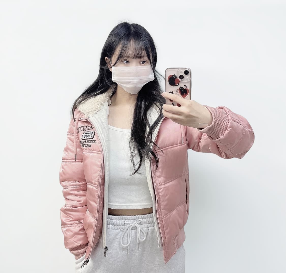 후부 스펠 로고 후드 패딩 딸기우유 상품이미지1