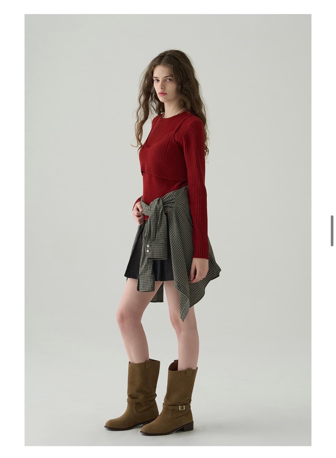 (새상품)(S) 드로우핏 우먼 노티드 레이어드 뷔스티에 니트 [RED] 상품이미지4