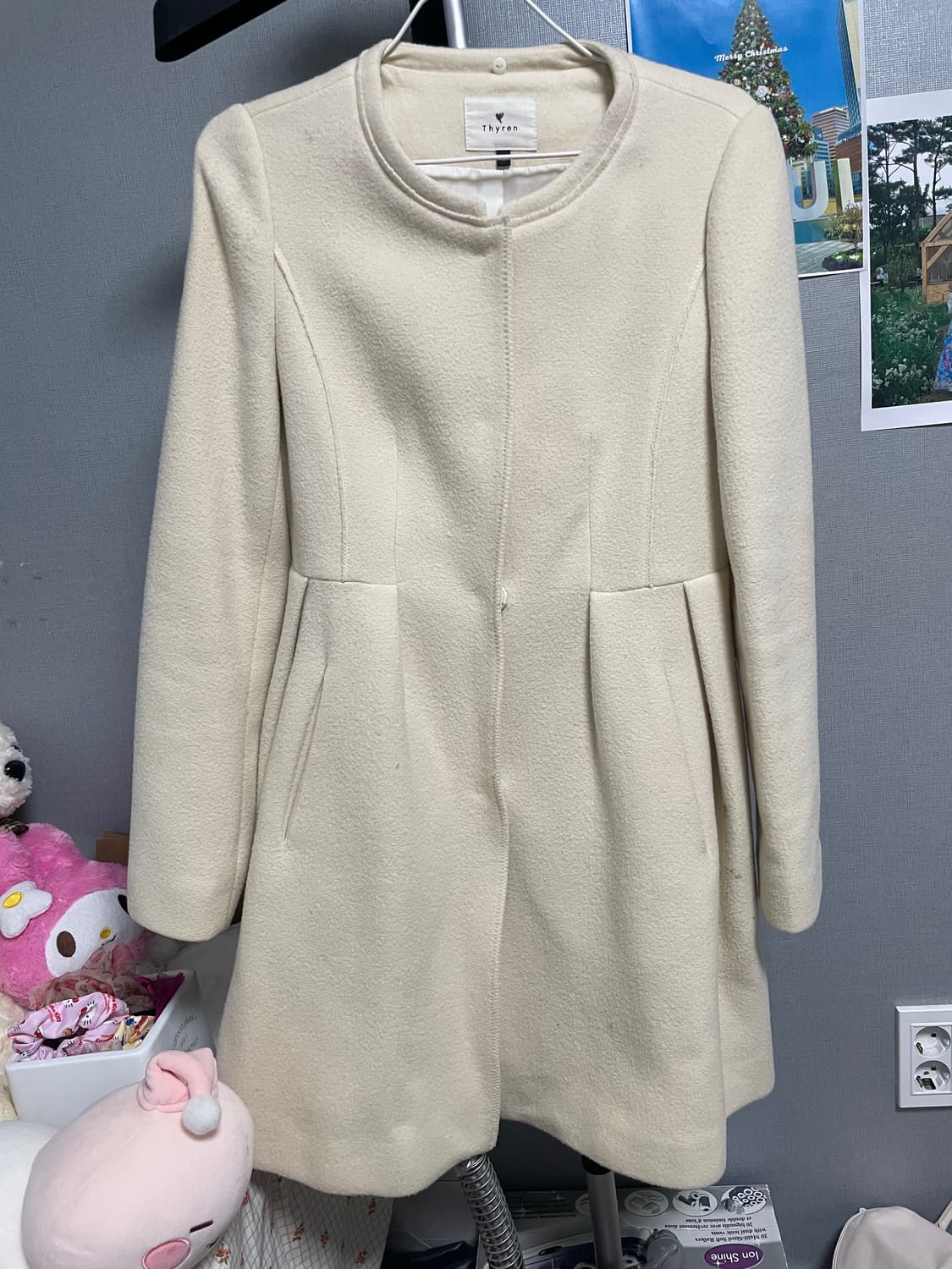 아이보리 코트 원피스코트 노카라 롱코트 퍼코트 연노랑 상품이미지2