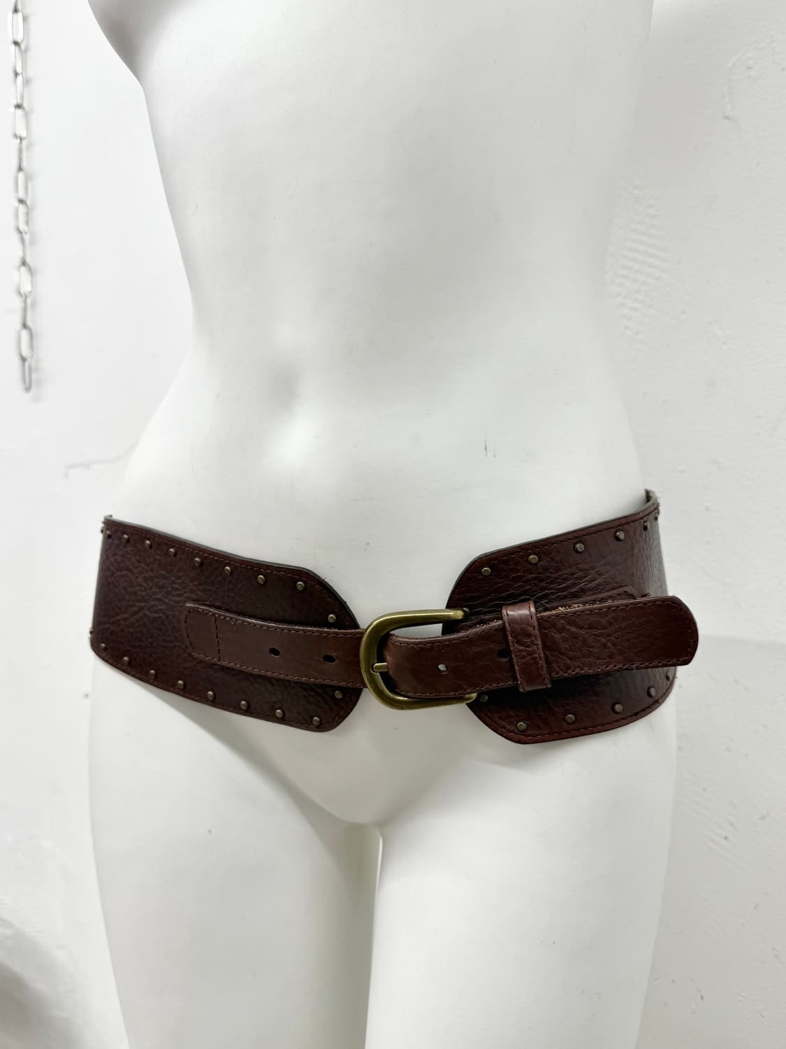 리얼레더 웨스턴 통가죽 스터드 와이드 벨트*레어 상품이미지3