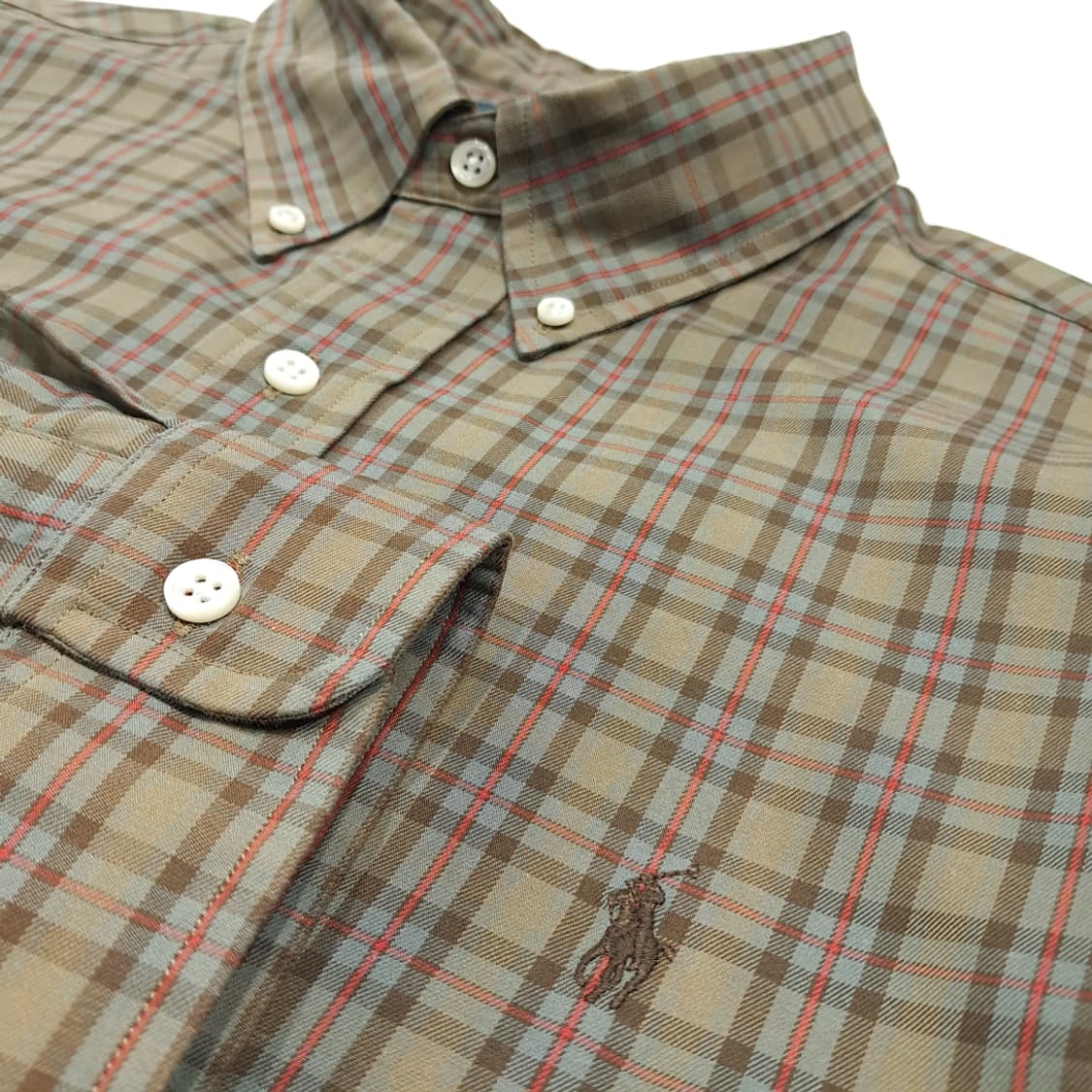 CL957 XL 폴로 00s 커스텀핏 올리브그린 클래식체크 셔츠 상품이미지4