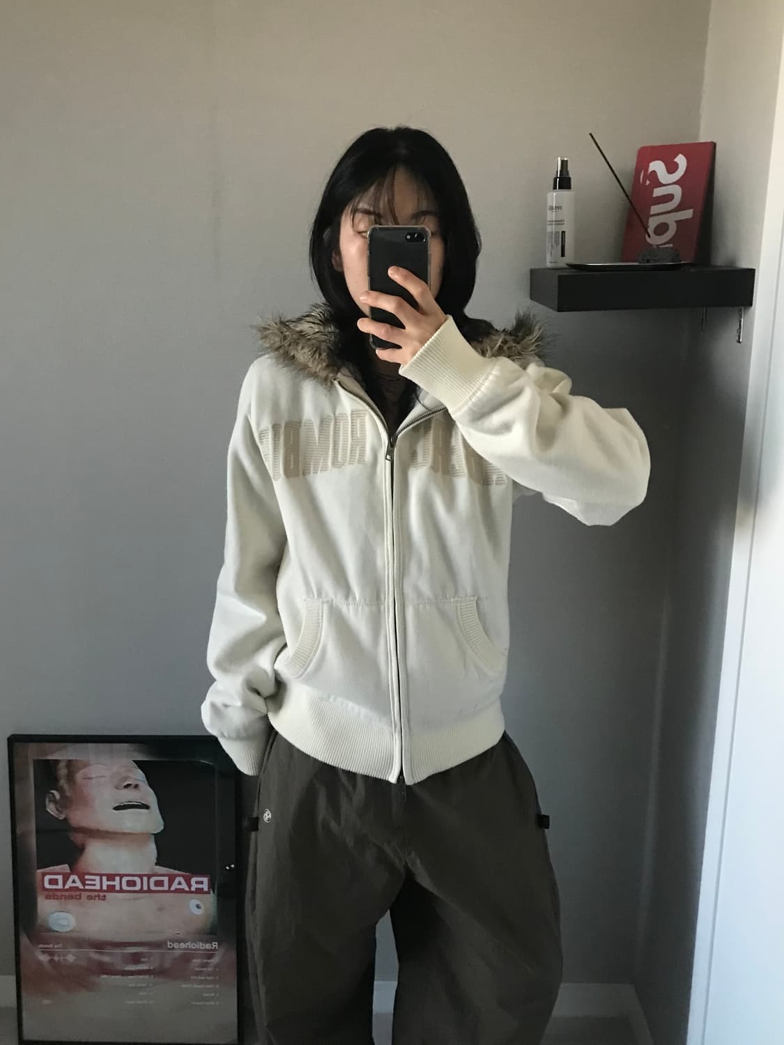 아베크롬비 중앙 프린팅 아이보리 기모 울프죠 후드집업 상품이미지2