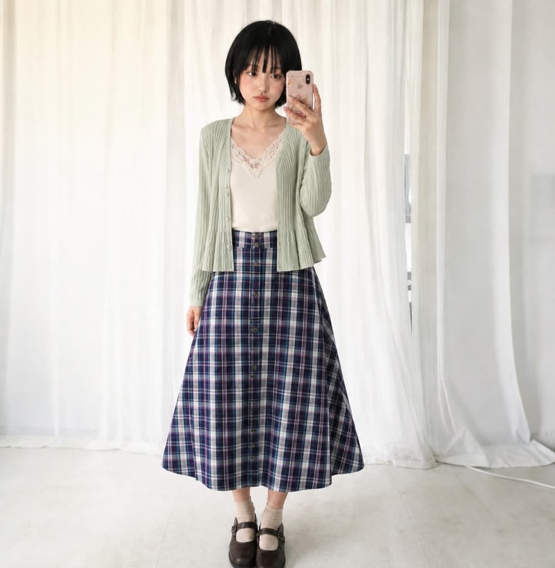 은은한 오후 체크 코디 set 상품이미지1