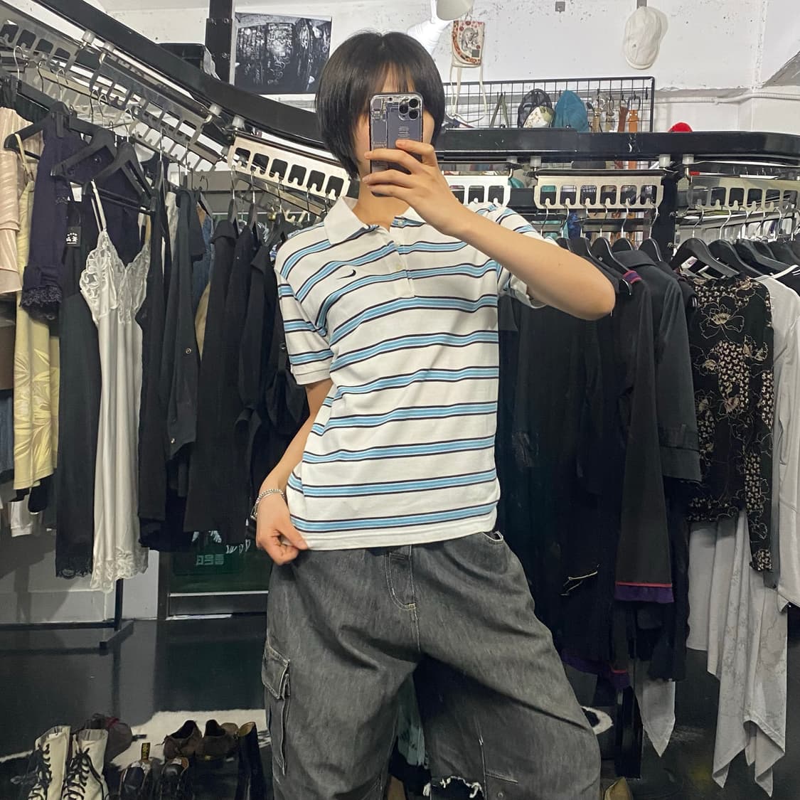 Nike 00’s 빈티지 스카이블루 스트라이프 반팔 티셔츠 상품이미지7