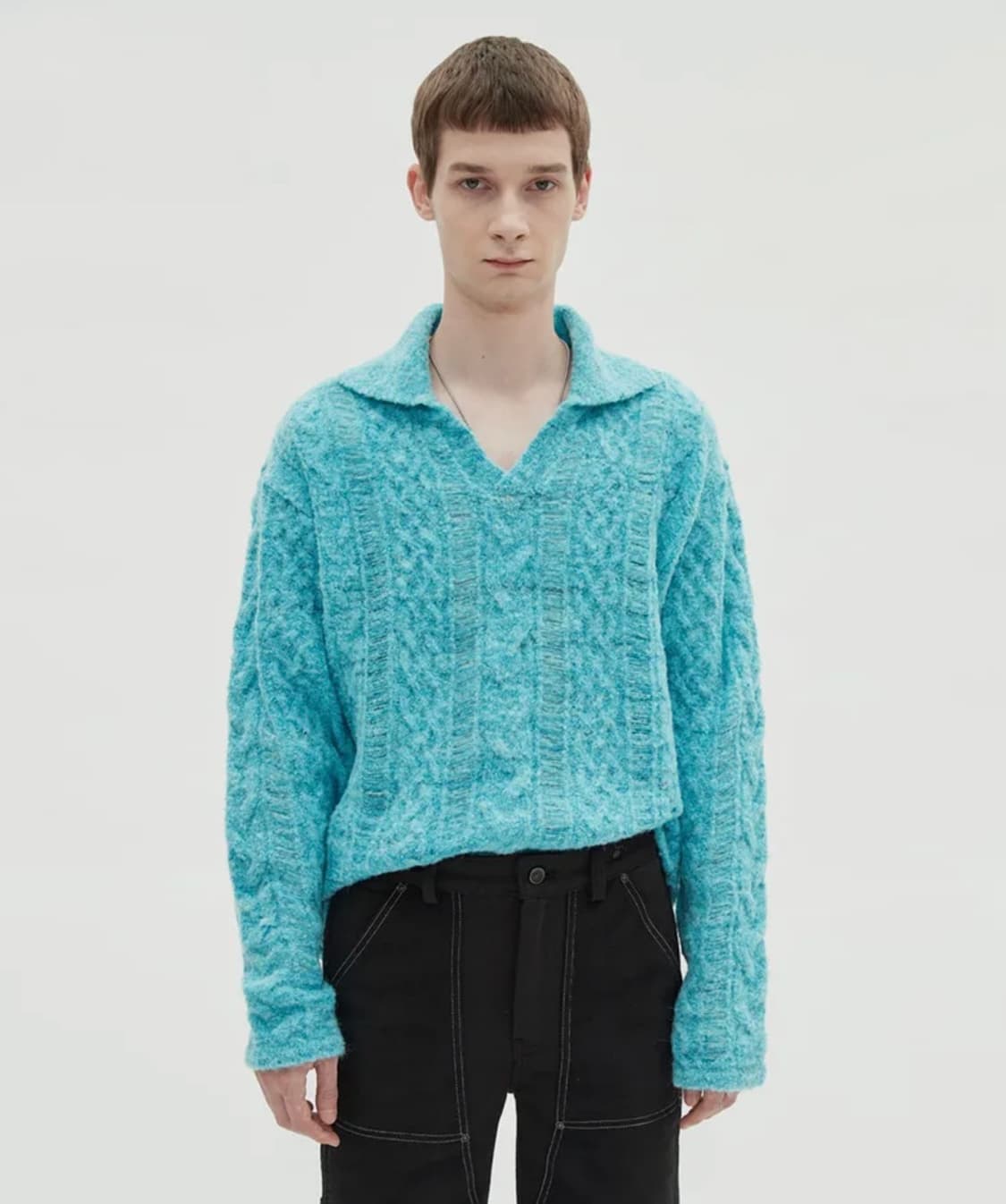 앤더슨벨 콜린 데미지 칼라 니트 블루 상품이미지1