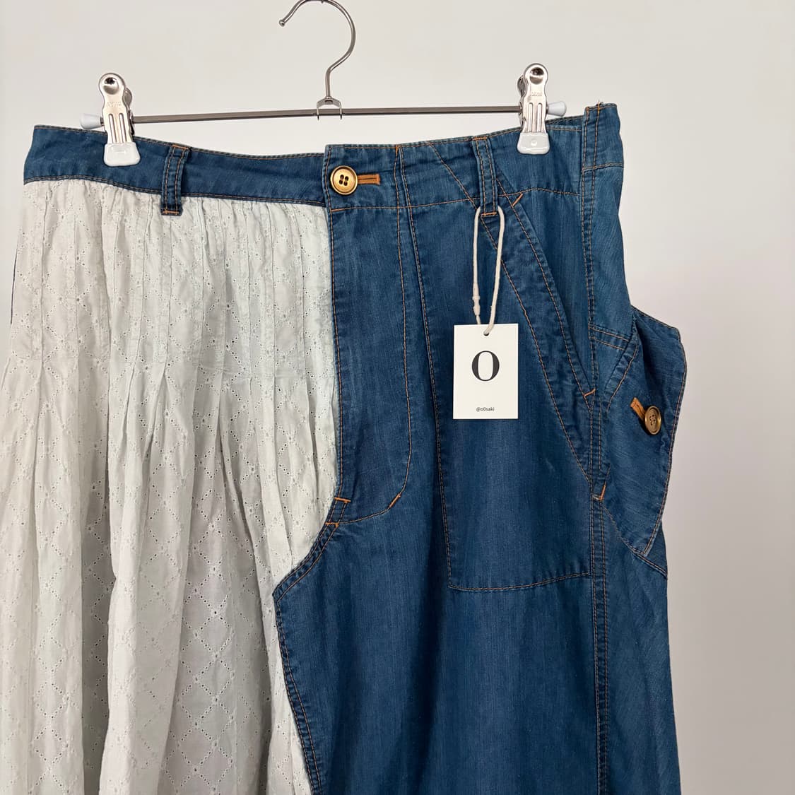 Punching Lace Denim Docking Skirt 상품이미지3