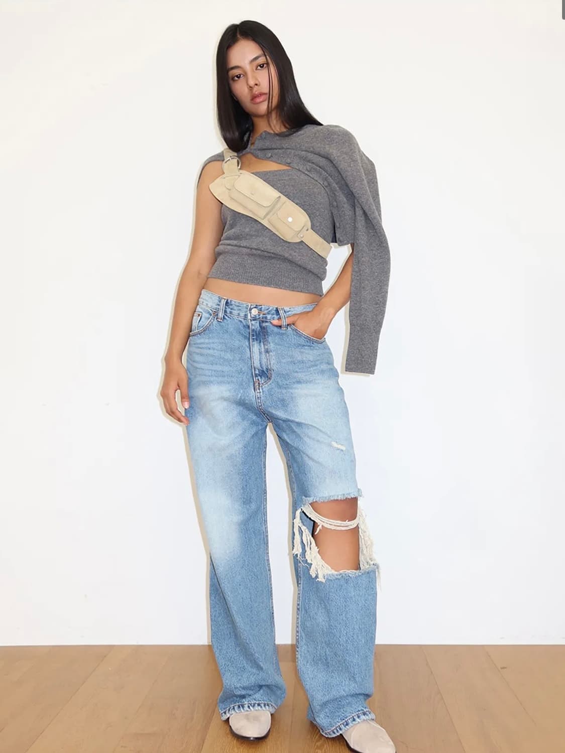 엠엠엠 damage wide denim 상품이미지1