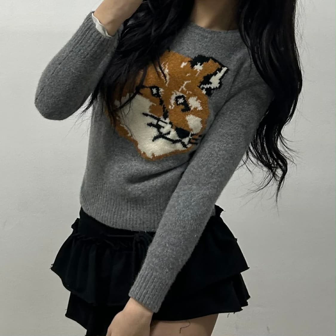 메종키츠네 빅폭스헤드 램스울 걸즈 크루넥 니트(S) 상품이미지3