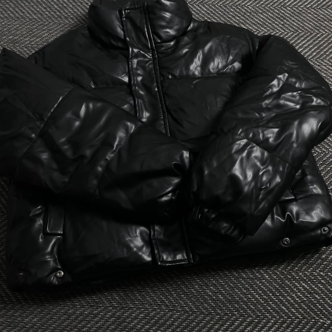 빈티지 우먼스 블랙 비건 레더 패딩 점퍼o 4015 상품이미지5