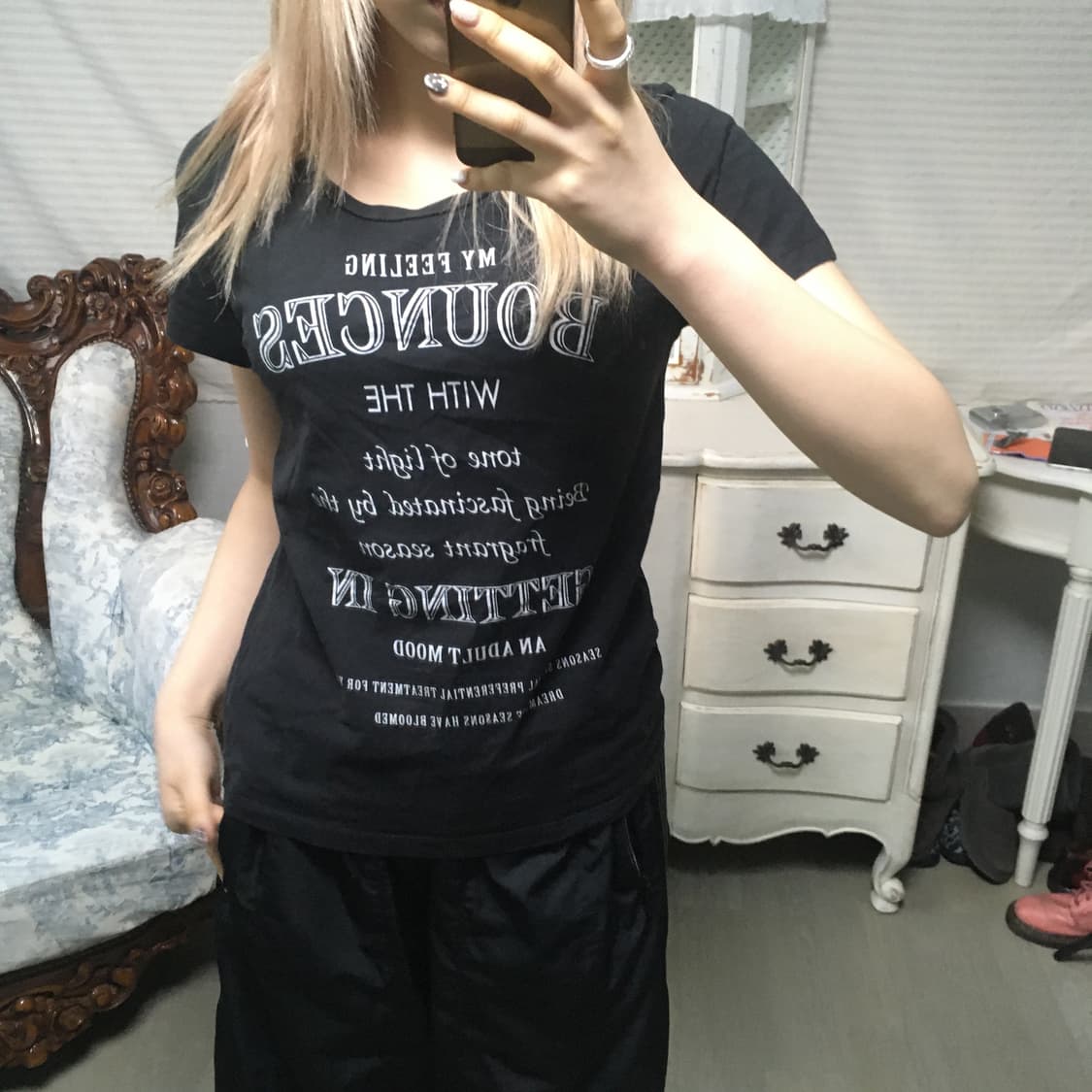 일본빈티지 프린팅 블랙 반팔 티셔츠 상품이미지3