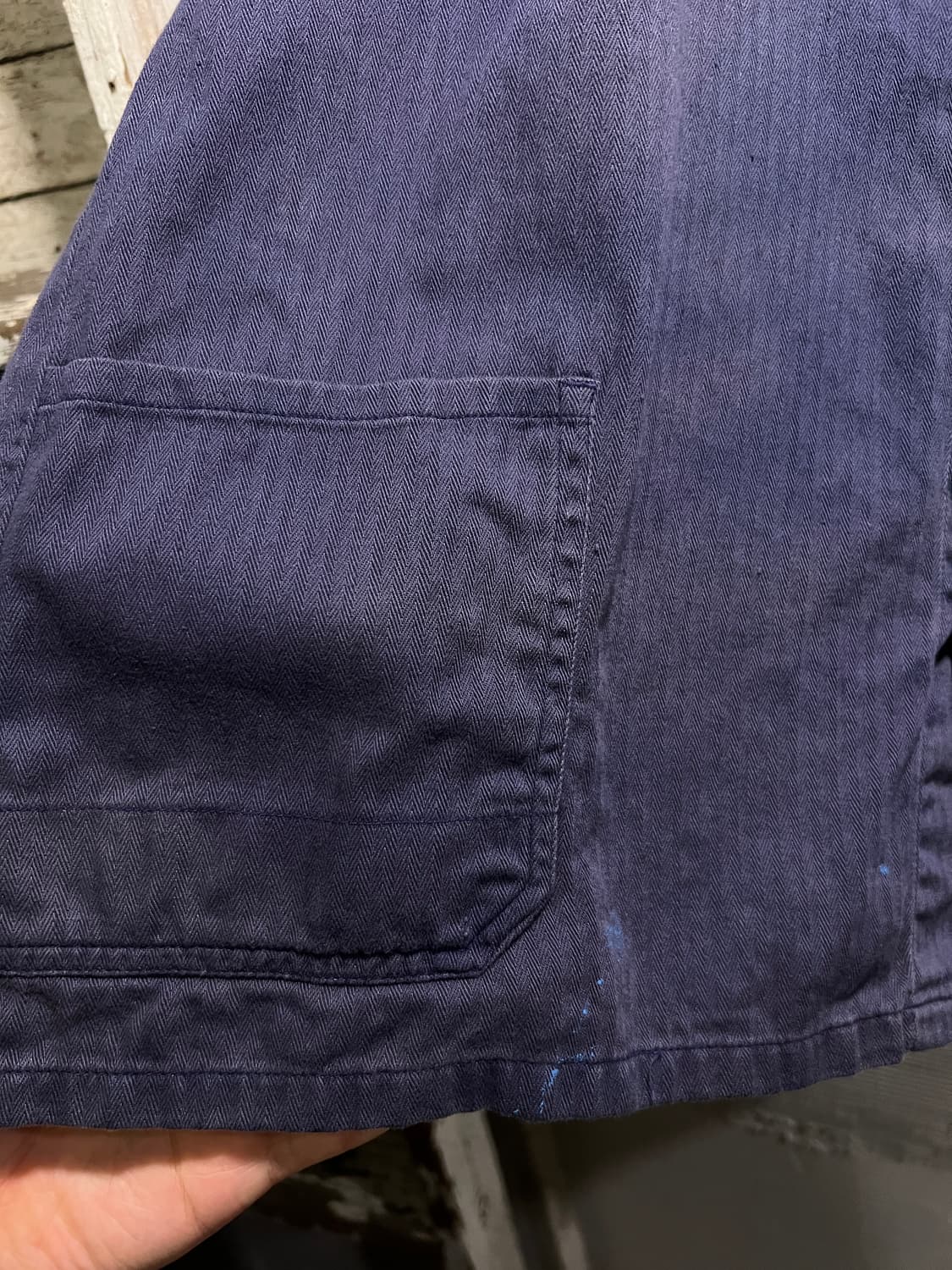 [XL]90's 빈티지 워싱 네이비 HBT 프렌치 워크 자켓 상품이미지4