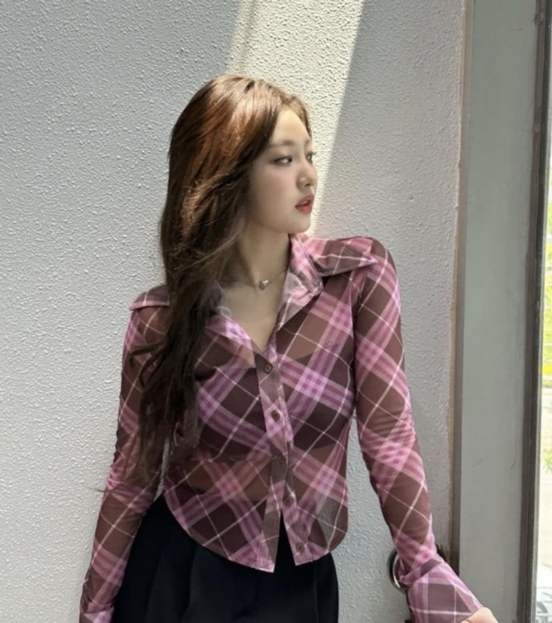 WHYNOTUS 와이낫어스 메쉬 셔츠 블루핑크 닝닝 상품이미지2
