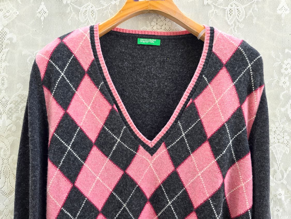 베네통 아가일 브이넥 니트 (made in italy) 상품이미지2