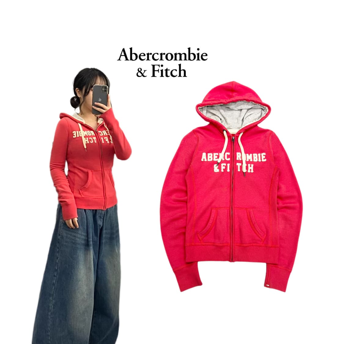 아베크롬비 Y2K 딱붙 아치로고 후드집업 상품이미지1