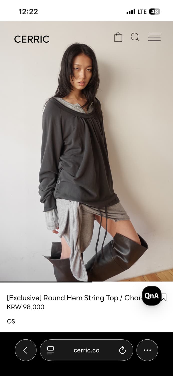 세릭 라운드 햄 스트링 탑 오프숄더 챠콜 상품이미지1