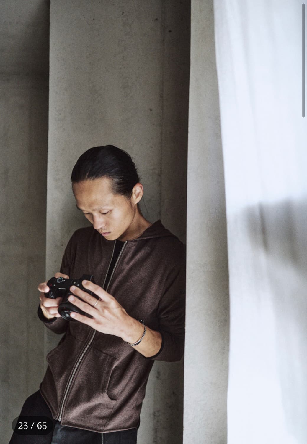 모노프리베 textured zip up-브라운 1사이즈 상품이미지3